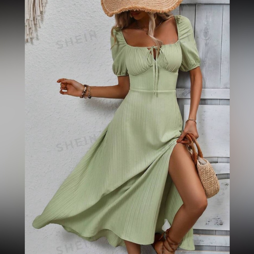 Ditsy Knot Front Split Thigh Dress